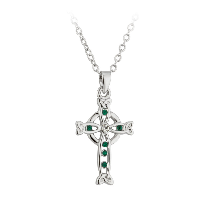 Colgante de cruz celta de cristal bañada en plata