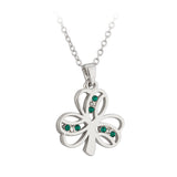 Silver Plated White And Green Crystal Shamrock Pendant