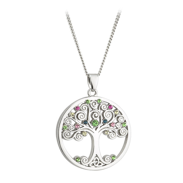 Colgante de Árbol de la Vida de Cristal Bañado en Plata