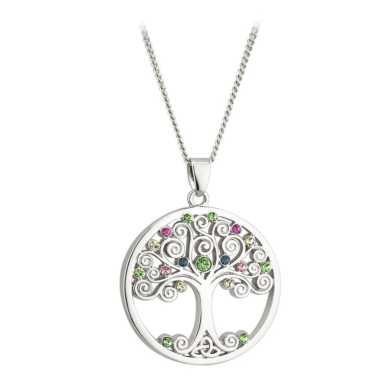 Colgante de Árbol de la Vida de Cristal Bañado en Plata