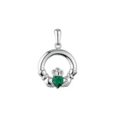 Colgante Claddagh de Cristal Verde Bañado en Plata