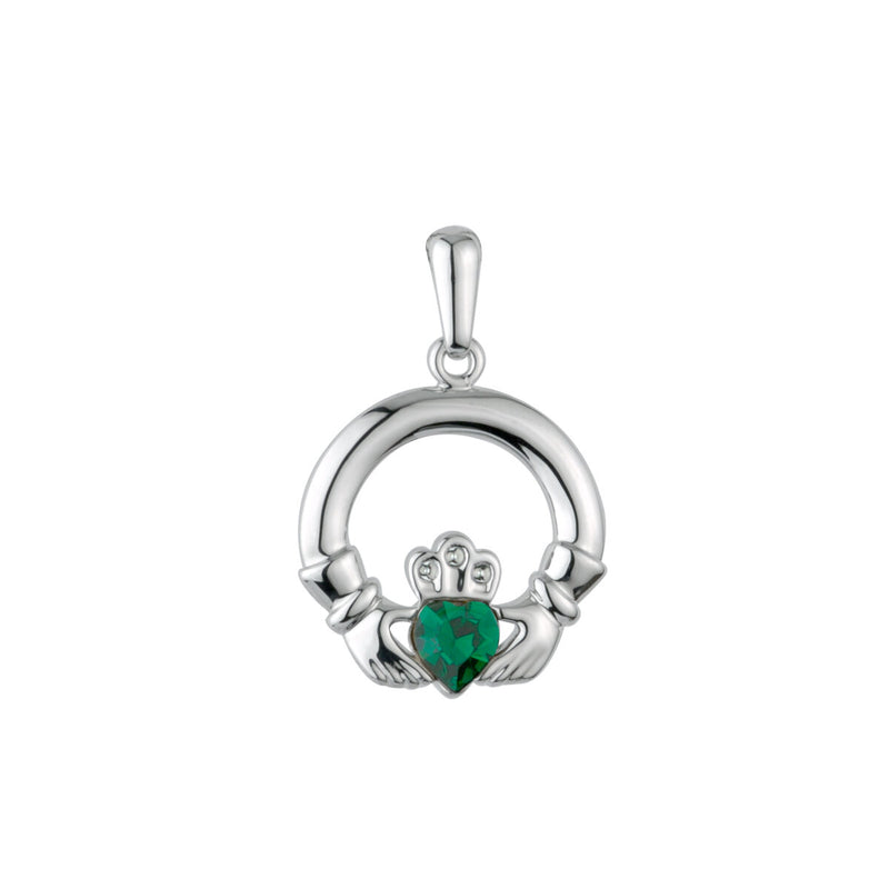 Colgante Claddagh de Cristal Verde Bañado en Plata
