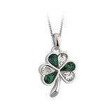 Colgante de Trébol Blanco y Verde Bañado en Plata