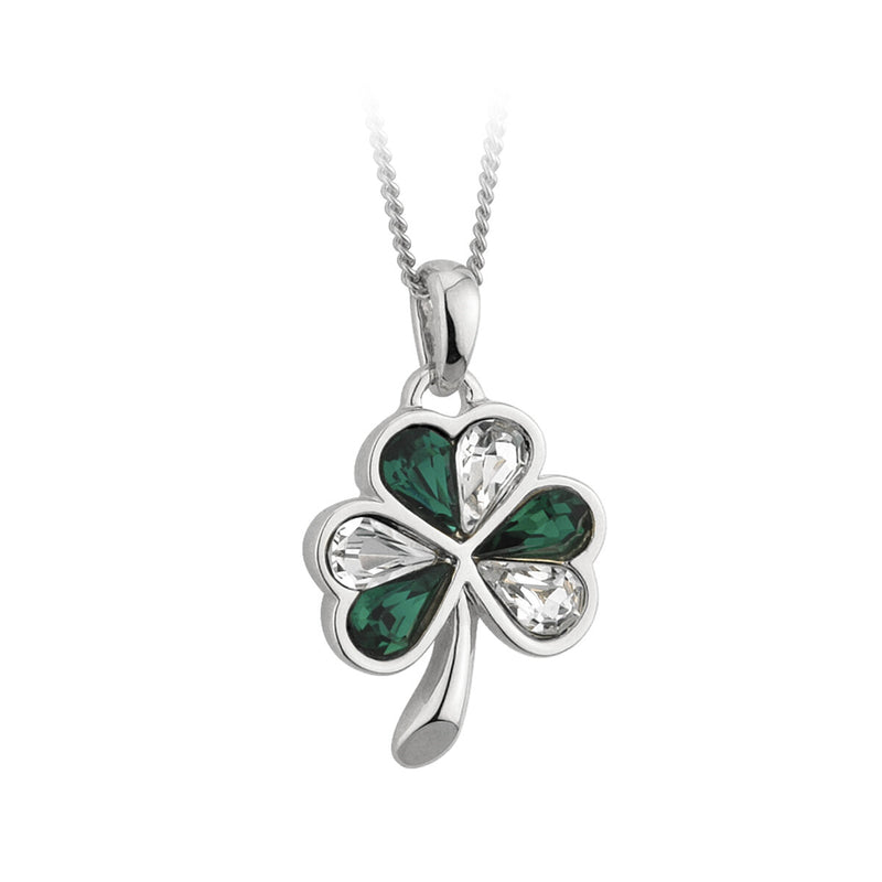 Colgante de Trébol Blanco y Verde Bañado en Plata