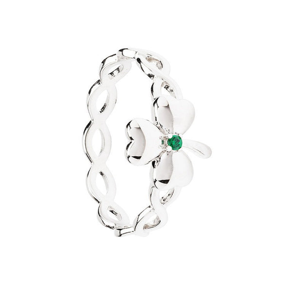 Sterling Silver Shamrock Ring with Green Cubic Zirconia