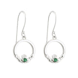Pendientes colgantes de plata de ley con cristal verde Claddagh