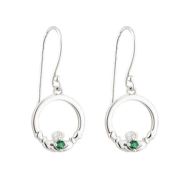 Pendientes colgantes de plata de ley con cristal verde Claddagh