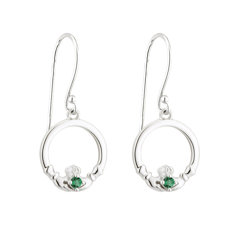 Pendientes colgantes de plata de ley con cristal verde Claddagh