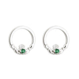 Claddagh Ohrstecker aus Sterlingsilber mit grünen Kristallen