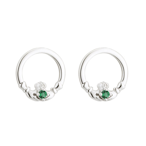Pendientes de Plata de Ley con Cristales Verdes Claddagh