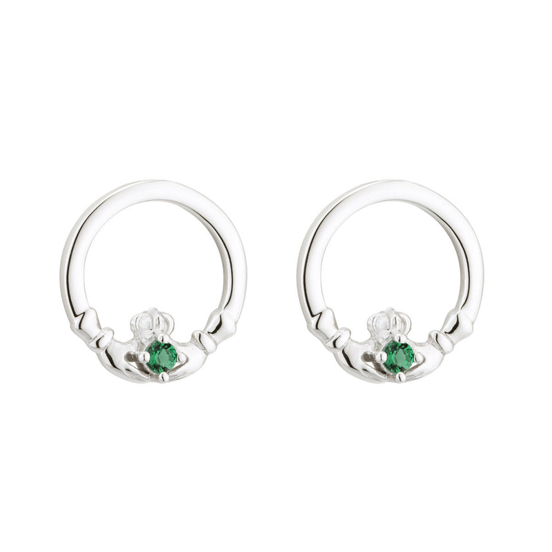 Claddagh Ohrstecker aus Sterlingsilber mit grünen Kristallen