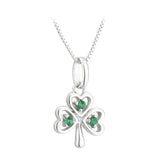 Sterling Silver Green Crystal Shamrock Pendant