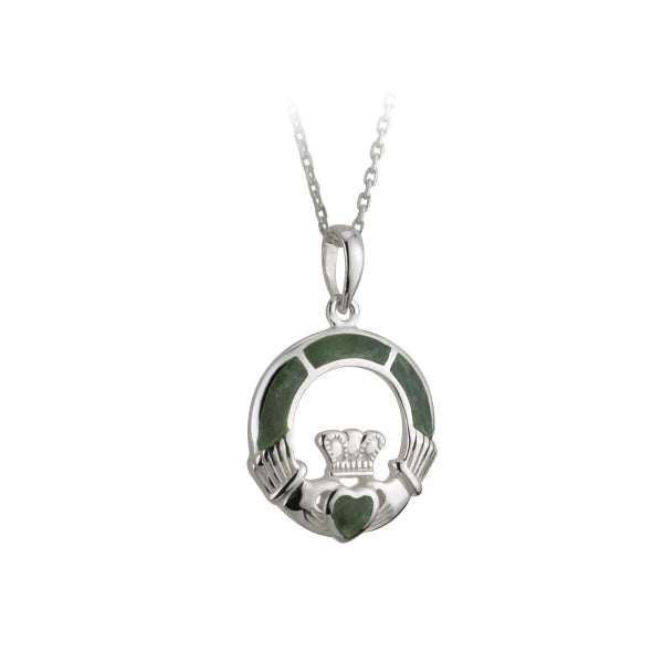 STERLING SILVER CONNEMARA MARBLE CLADDAGH PENDANT