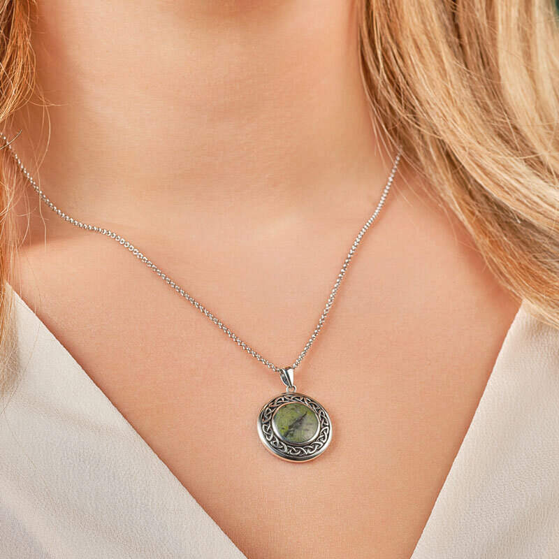 STERLING SILVER CONNEMARA MARBLE ROUND CELTIC PENDANT