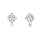 Pendientes de tuerca de cruz de plata de ley