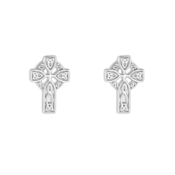 Pendientes de tuerca de cruz de plata de ley