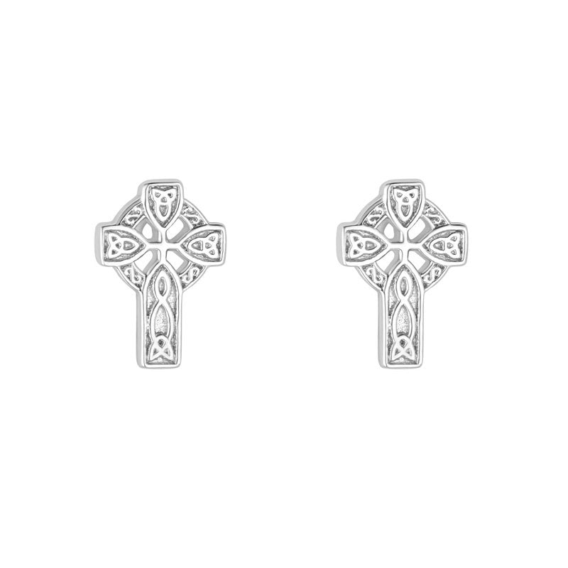 Pendientes de tuerca de cruz de plata de ley