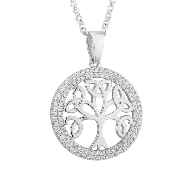 Silver Celtic Tree of Life Pendant Necklace with Crystals