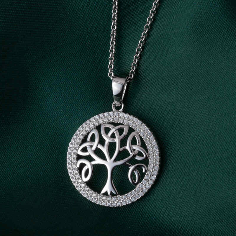 STERLING SILVER CUBIC ZIRCONIA TREE OF LIFE NECKLACE