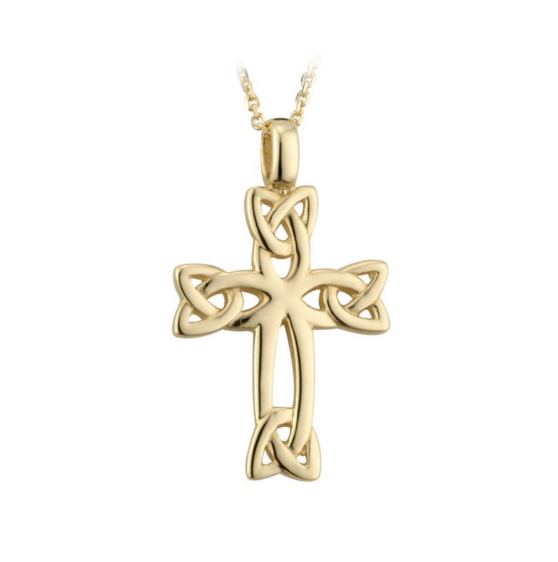 14K Gold Trinity Knot Celtic Cross Necklace