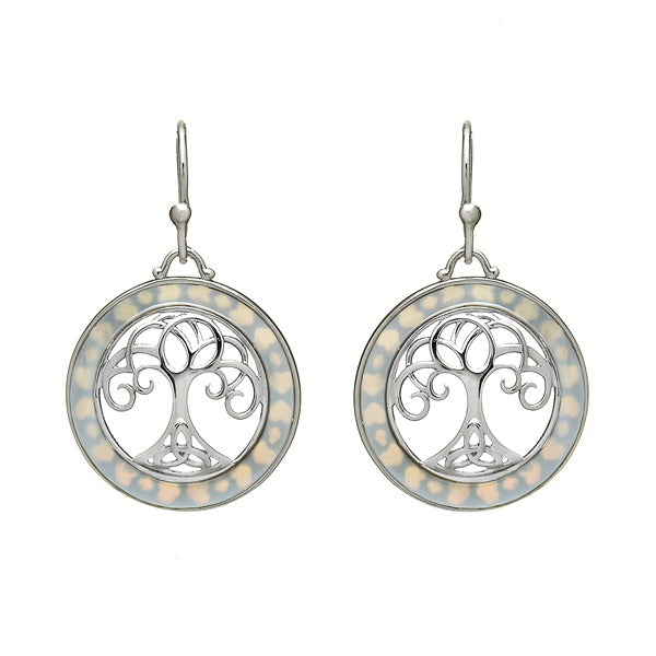 Silver Mother of Pearl Tree of Life Earrings