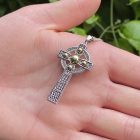 Silver With 10K Gold Celtic Cross Pendant