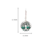 Pendientes colgantes de plata de ley Árbol de la Vida con malaquita verde