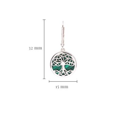Pendientes colgantes de plata de ley Árbol de la Vida con malaquita verde