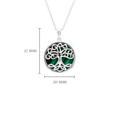 Colgante de Plata de Ley con Malaquita Verde Árbol de la Vida