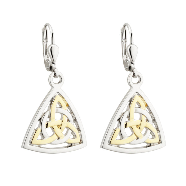 Two-Tone Plated Celtic Knot Drop Earrings