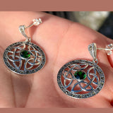 Sterling Silver Celtic Knotwork Earrings with Emerald