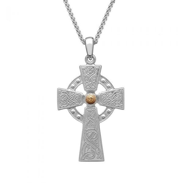 celtic cross with rose gold bead