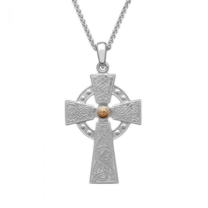 celtic cross with rose gold bead
