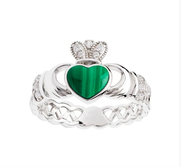 Sterling Silver Malachite Claddagh Ring