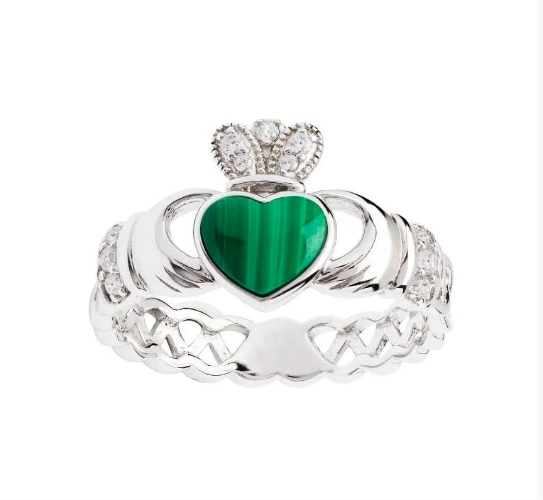 Sterling Silver Malachite Claddagh Ring