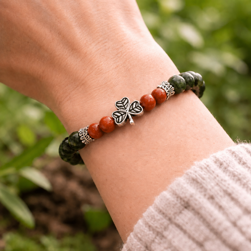 Connemara Marble and Red Carnelian Gemstone Stretch Bracelet