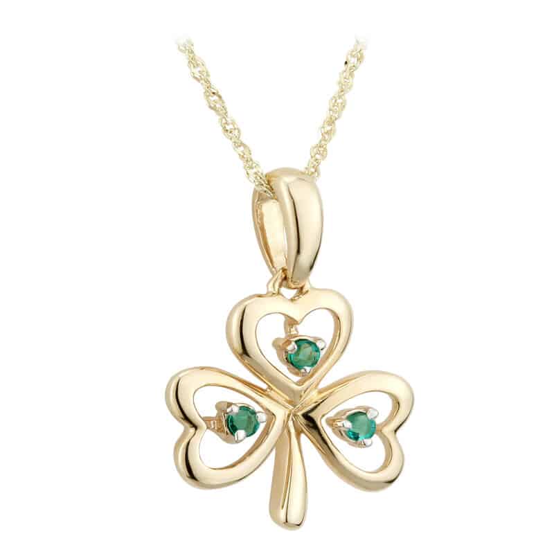 9K Gold Emerald Shamrock Pendant