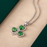 Silver Green Cubic Zirconia Shamrock Pendant