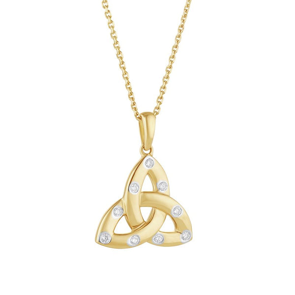 18K GOLD DIA SMALL TRINITY KNOT PENDANT ON 18-INCH FLAT CURB CHAIN
