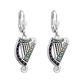 Pendientes de arpa de esmalte azul rodiado