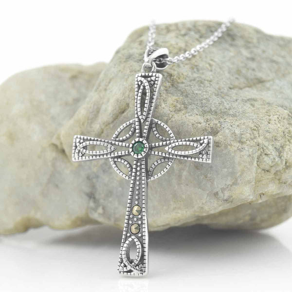 Marcasite Emerald Celtic Cross