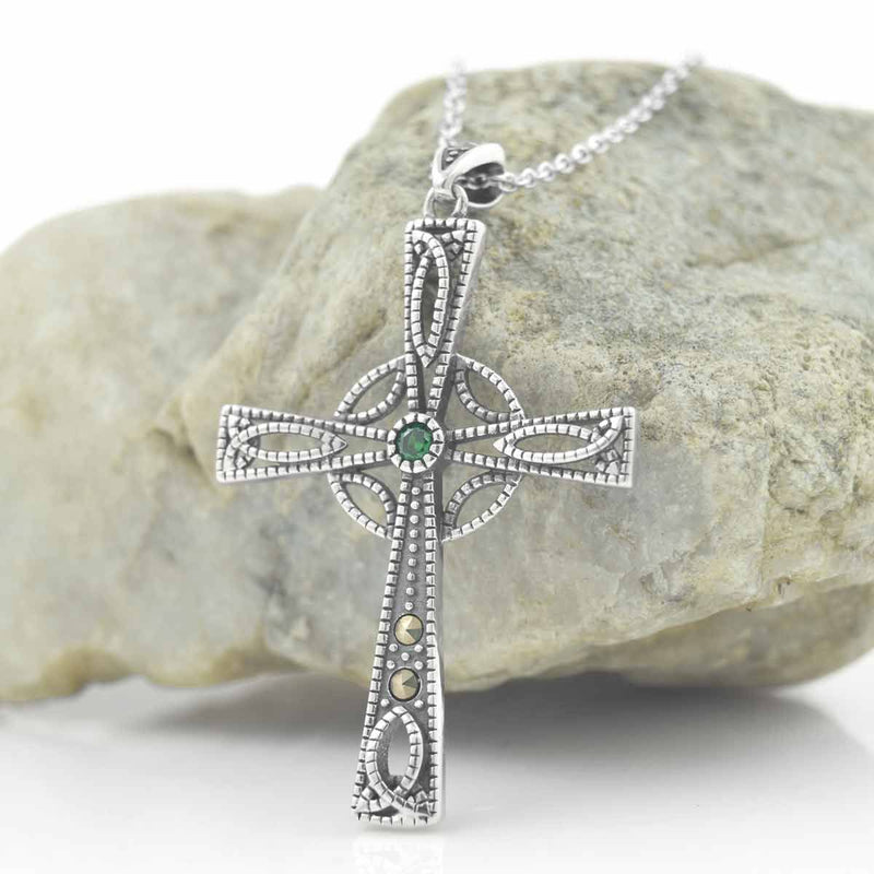 Marcasite Emerald Celtic Cross