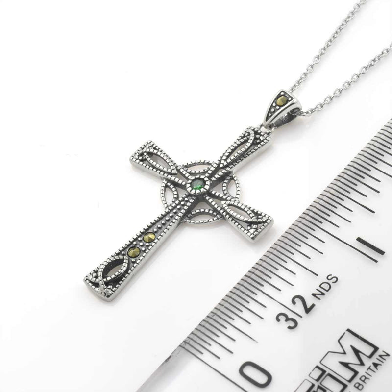 Marcasite Emerald Celtic Cross
