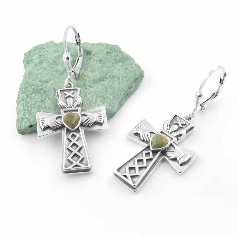 Connemara Marble Claddagh Cross Earrings