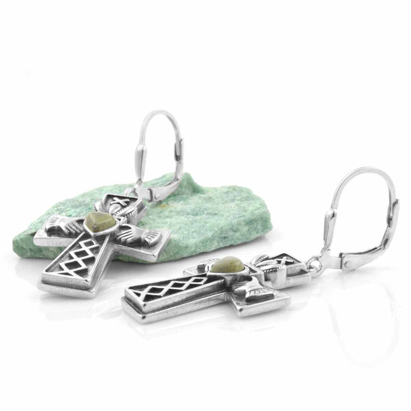 Connemara Marble Claddagh Cross Earrings