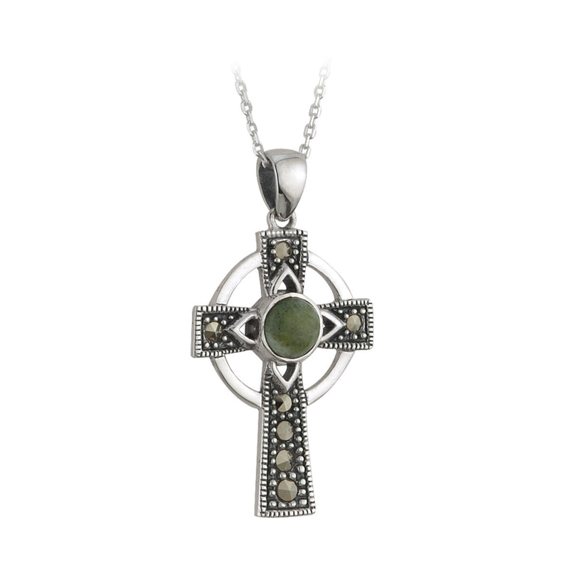 Connemara Marble Marcasite Cross Pendant