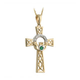 14k Solid Gold Diamond Claddagh Cross