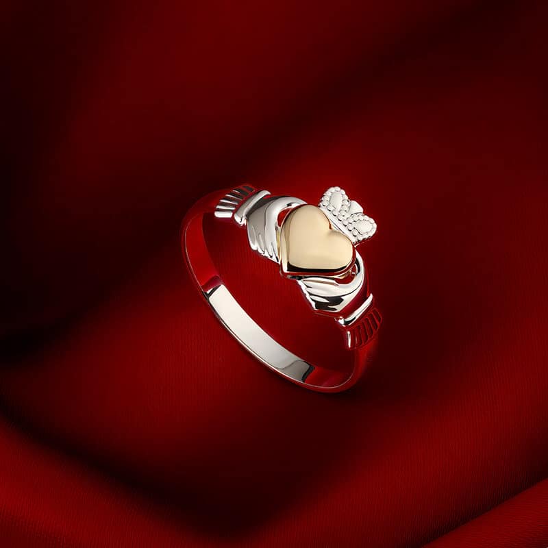 Sterling Silver Gold Heart Claddagh Ring