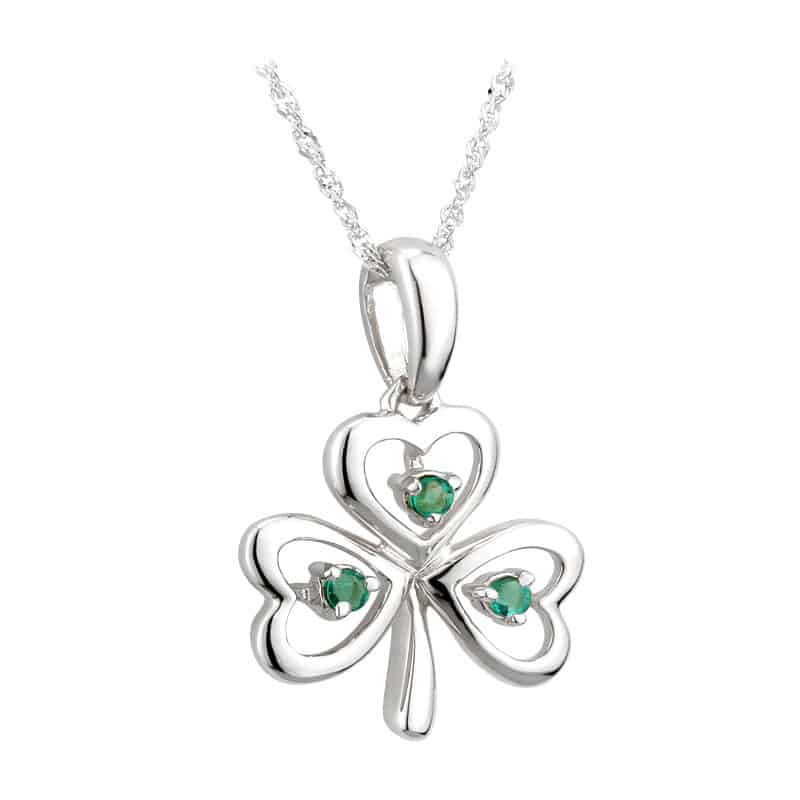 14K White Gold Emerald Shamrock Pendant