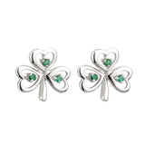 Pendientes Trébol Esmeralda Oro Blanco de 14k